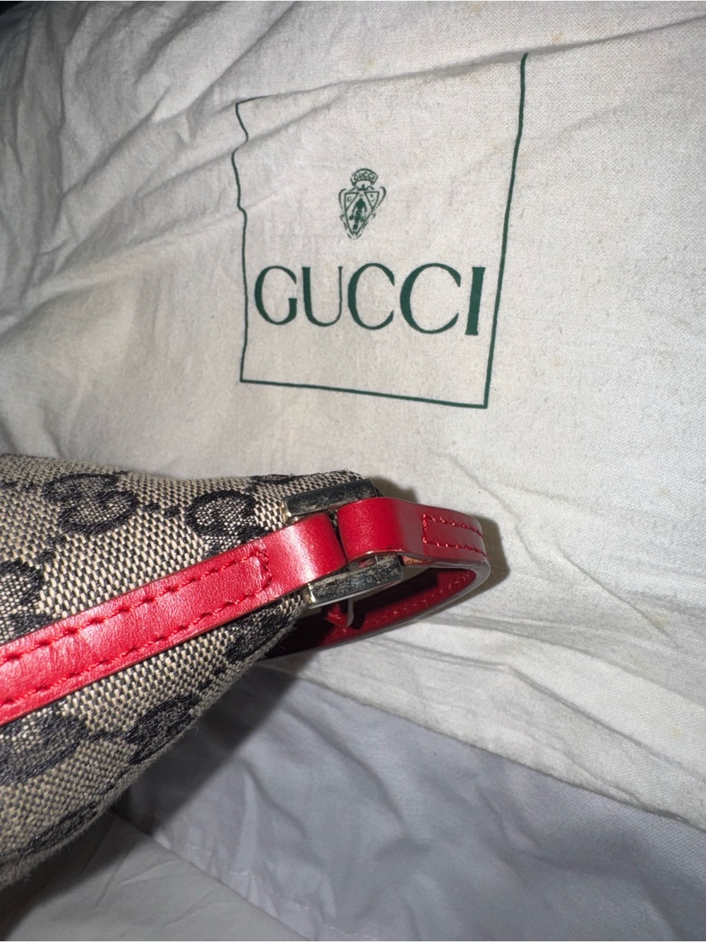 Gucci Navy GG Monogram Shoulder Bag with Red Trim - Picture 5 of 9